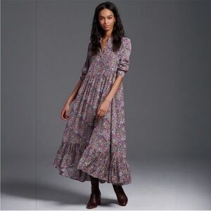Mare Mare Anthropologie Lynda Floral Tiered Maxi Dress Size Medium Boho Modest